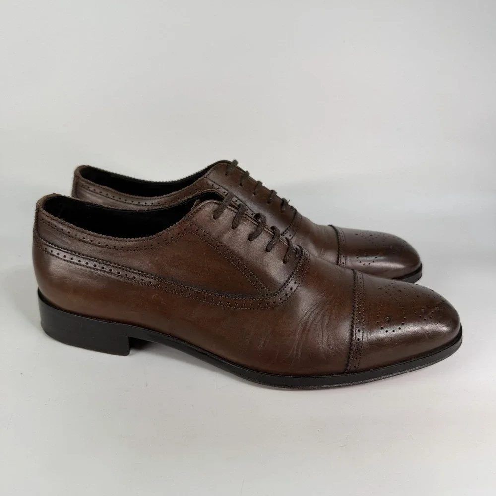 M GEMI Italian Leather Cap Toe Brogue Men 9.5 42.5 Oxford Dress Shoes Spade Sole